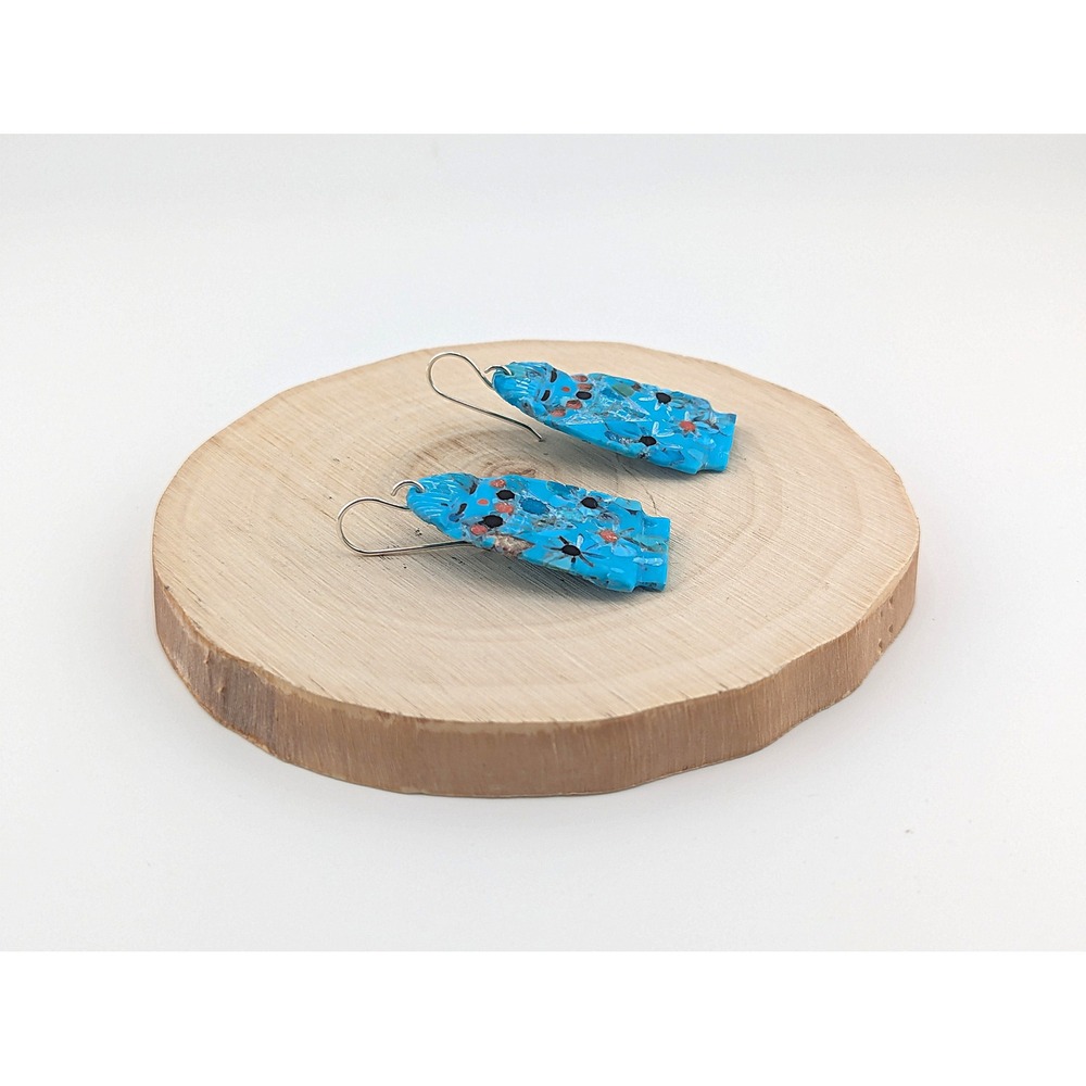 Navajo Dangle Earrings‎ Hand cut Native American Green Turquoise Slab Jewelry ** - Picture 10 of 11